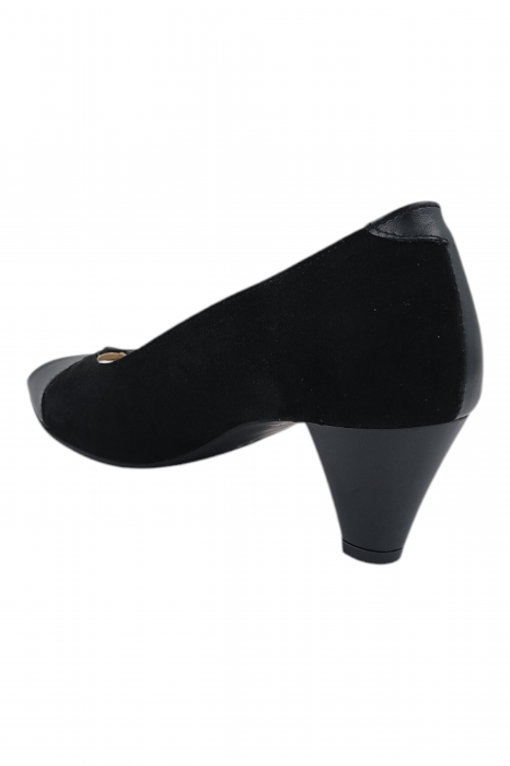 Pantofi sanda damă eleganți, piele naturală și piele întoarsă, vârf decupat, toc conic, negru [3]