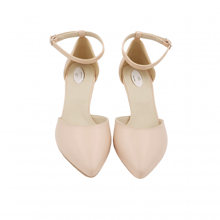 Pantofi sanda dama eleganti, piele naturala, toc cui, imbracat, bej cu linii aurii, Sandali [3]