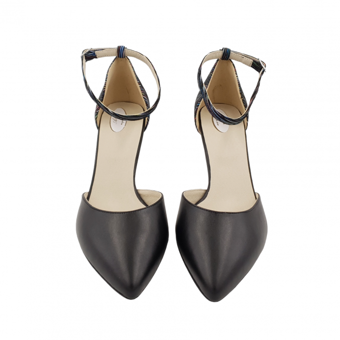 Pantofi sanda dama eleganti, piele naturala, toc cui, imbracat, negru cu dungi colorate, Sandali [3]