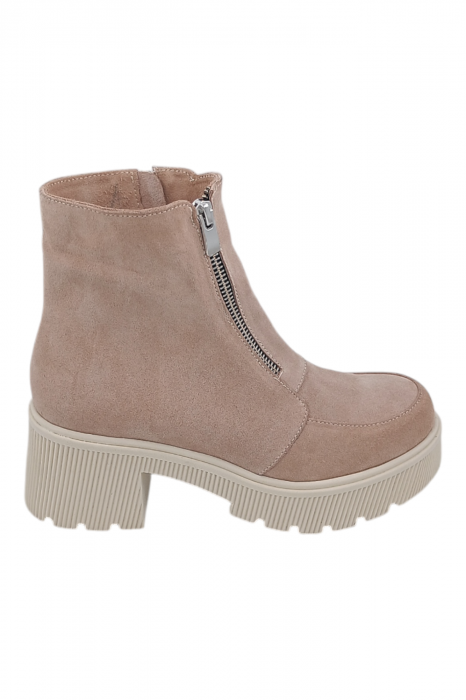 Ghete damă casual, piele întoarsă, cu fermoar, talpă masivă, bej, 37 [1]