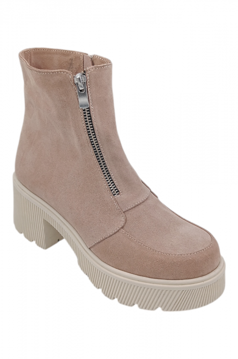Ghete damă casual, piele întoarsă, cu fermoar, talpă masivă, bej, 37 [2]