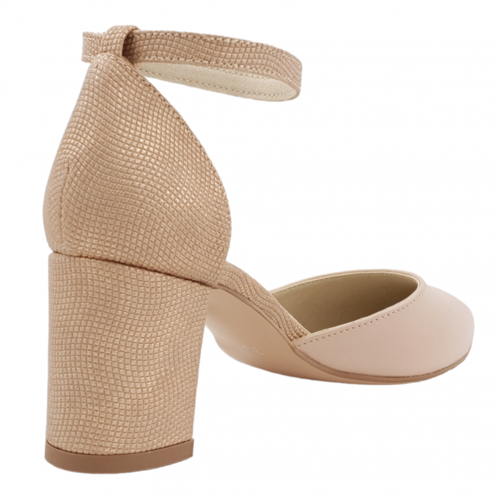 Pantofi sanda dama eleganti, piele naturala, toc gros, imbracat, bej cu puncte, Sandali [2]