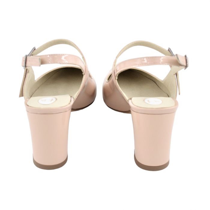 Pantofi sanda dama eleganti, piele naturala, toc gros, imbracat, bej lacuit, Sandali [2]