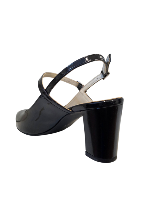 Pantofi sanda dama eleganti, piele naturala, toc gros, imbracat, negru lacuit, Sandali [3]