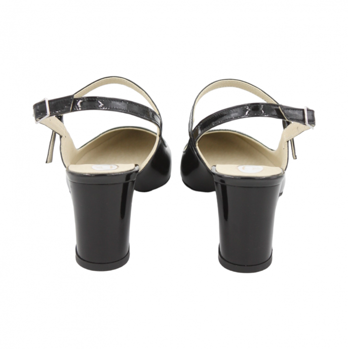 Pantofi sanda dama eleganti, piele naturala, toc gros, imbracat, negru lacuit, Sandali [2]