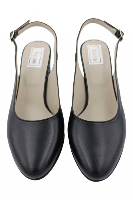 Pantofi sanda damă eleganți, piele naturală, toc gros, îmbrăcat negru zig-zag, Sandali [4]