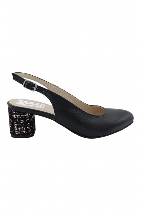 Pantofi sanda damă eleganți, piele naturală, varf migdalat, toc gros, imprimeu CARA, Sandali [2]