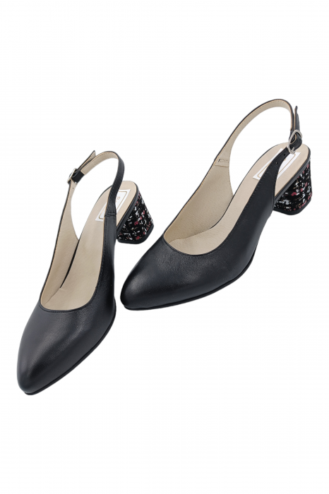 Pantofi sanda damă eleganți, piele naturală, varf migdalat, toc gros, imprimeu CARA, Sandali [6]