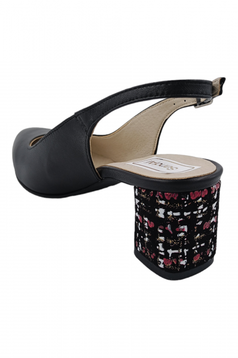 Pantofi sanda damă eleganți, piele naturală, varf migdalat, toc gros, imprimeu CARA, Sandali [3]
