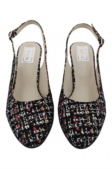 Pantofi sanda damă eleganți, piele naturală, toc gros, imprimeu CARA, Sandali [4]