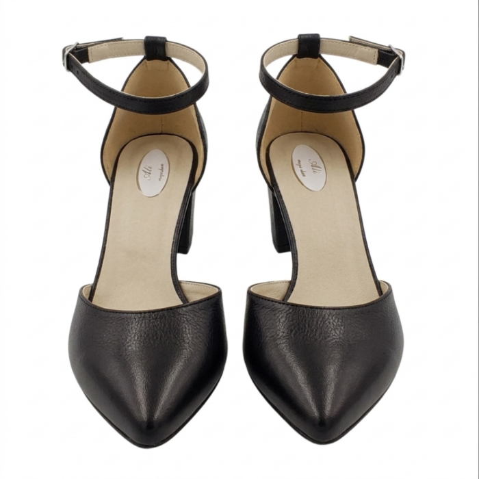 Pantofi dama din piele box neagra cu bareta si toc gros 6 cm [3]