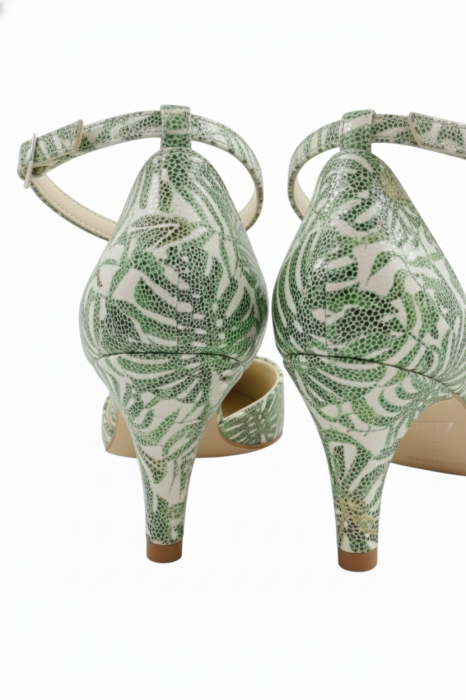 Sandale damă verzi din piele naturală cu imprimeu frunze exotice și toc subțire [4]
