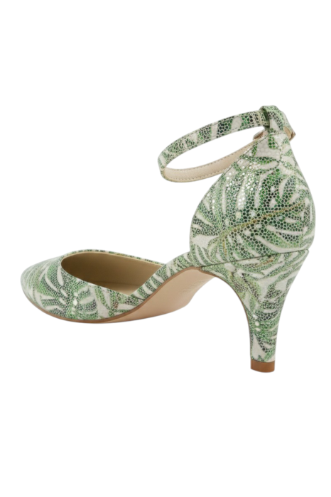 Sandale damă verzi din piele naturală cu imprimeu frunze exotice și toc subțire [2]