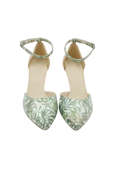 Sandale damă verzi din piele naturală cu imprimeu frunze exotice și toc subțire [3]