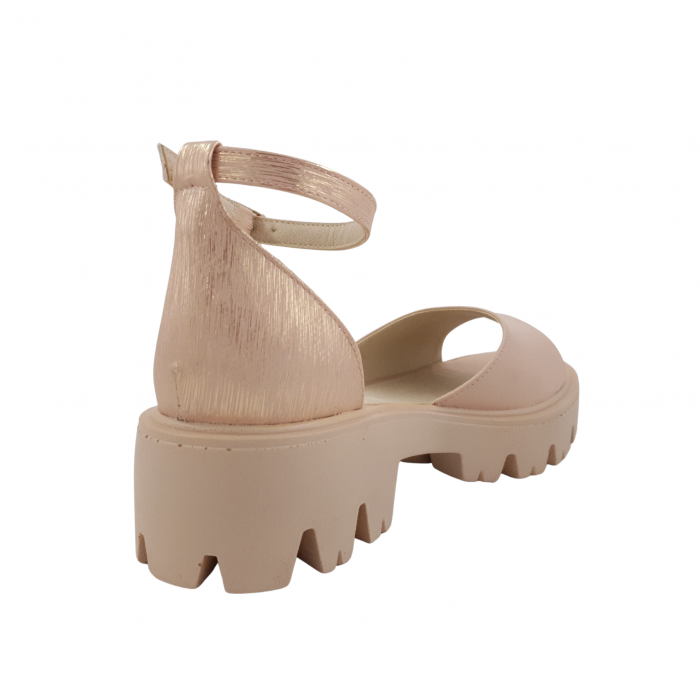 Sandale dama casual, piele naturala, bareta cu catarama, talpa usoara, crampoane, bej, linii aurii, Sandali [2]