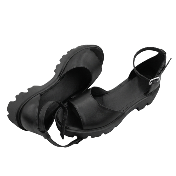 Sandale damă piele naturală box negru – bareta lată, talpă cu crampoane [5]