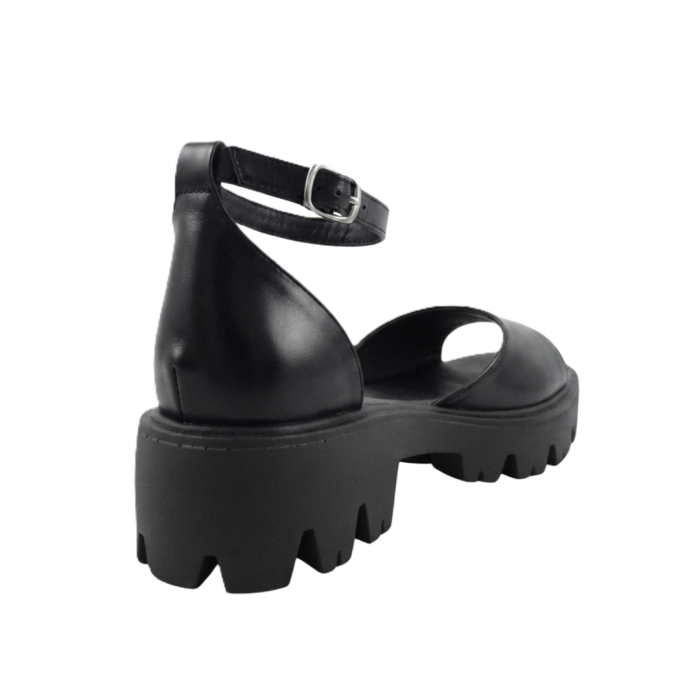 Sandale damă piele naturală box negru – bareta lată, talpă cu crampoane [2]