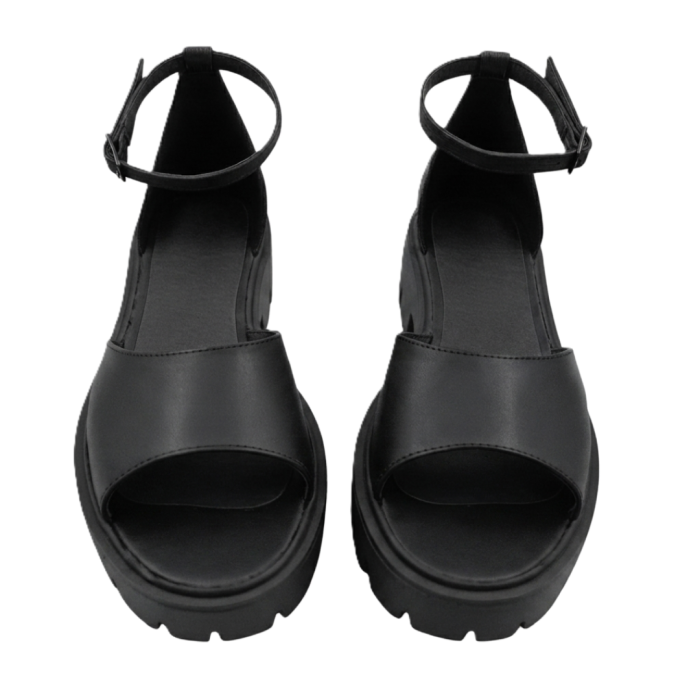 Sandale damă piele naturală box negru – bareta lată, talpă cu crampoane [3]