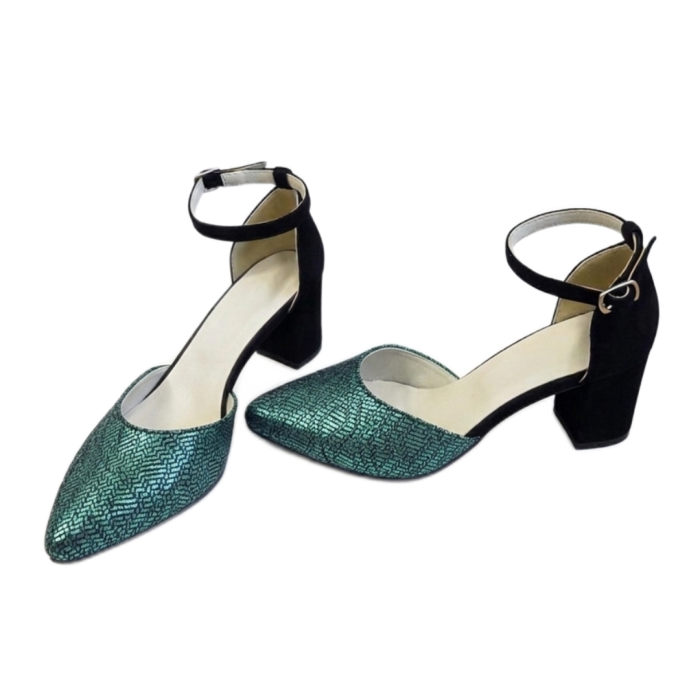 Sandale damă piele întoarsă cu imprimeu Emerald Metallic și toc masiv 6 cm [5]
