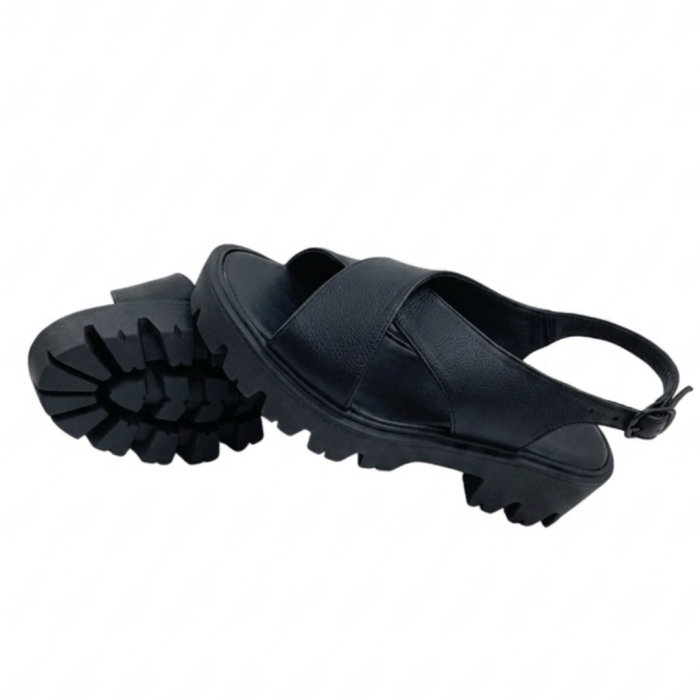 Sandale dama negre din piele naturala cu barete incrucisate si talpa usoara [5]
