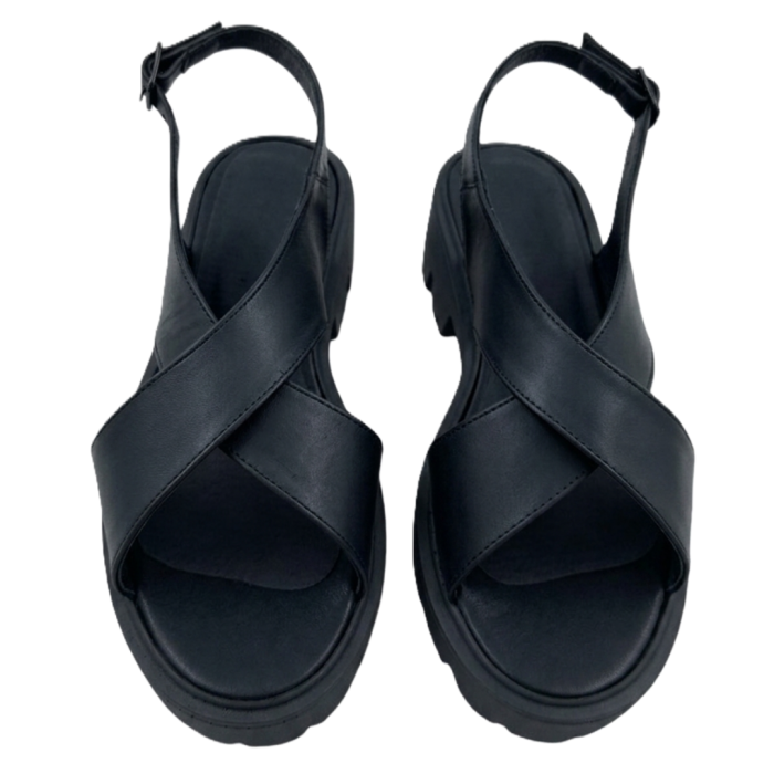 Sandale dama negre din piele naturala cu barete incrucisate si talpa usoara [4]