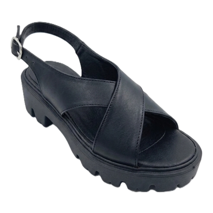 Sandale dama negre din piele naturala cu barete incrucisate si talpa usoara [2]