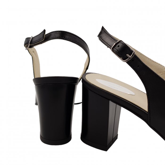 Sandale dama elegante, piele naturala, toc gros, negru box, Sandali [3]