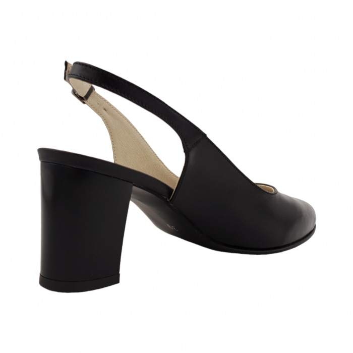 Sandale dama elegante, piele naturala, toc gros, negru box, Sandali [2]