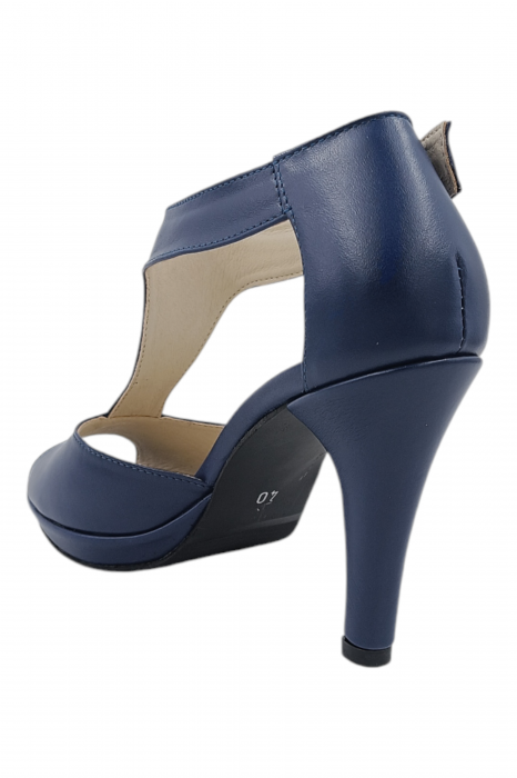 Sandale damă elegante, piele naturală, vârf decupat, cataramă lată, cu platformă, albastru [3]