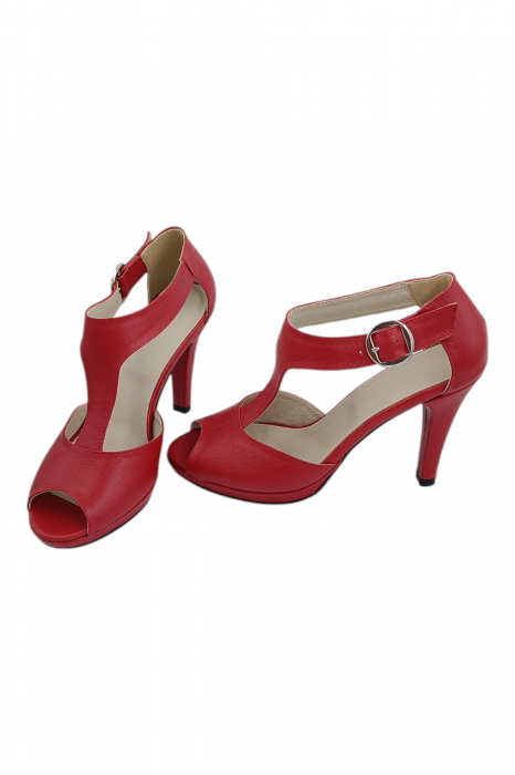 Sandale damă elegante, piele naturală, vârf decupat, cataramă lată, cu platformă, roșu [5]