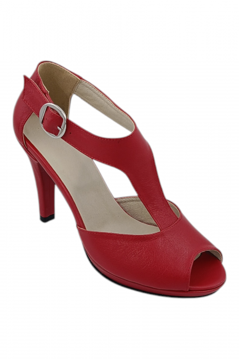 Sandale damă elegante, piele naturală, vârf decupat, cataramă lată, cu platformă, roșu [2]