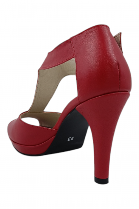 Sandale damă elegante, piele naturală, vârf decupat, cataramă lată, cu platformă, roșu [3]