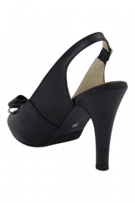 Sandale damă elegante, piele naturală, vârf decupat cu fundă, cataramă, cu platformă, negru [3]