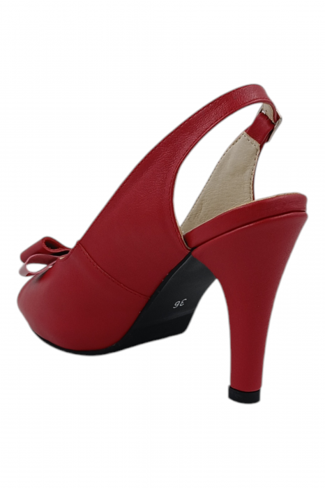 Sandale damă elegante, piele naturală, vârf decupat cu fundă, cataramă, cu platformă, roșu [3]