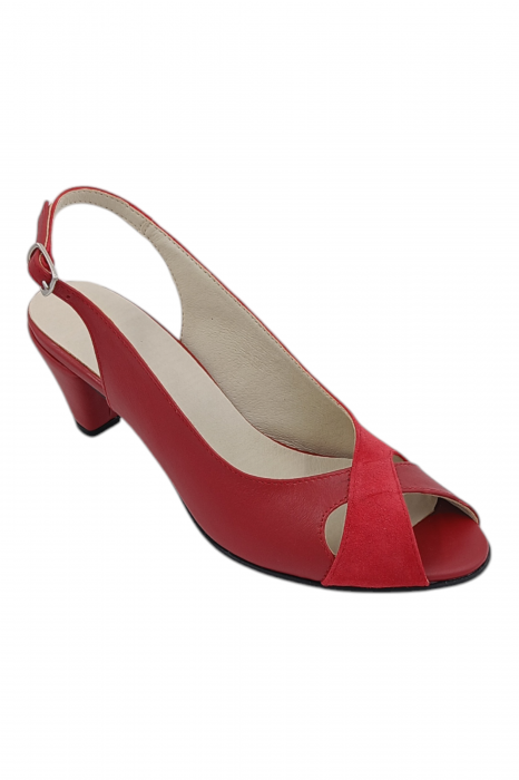 Sandale damă eleganți, piele naturală cu piele întoarsă, vârf decupat, toc conic, roșu [2]