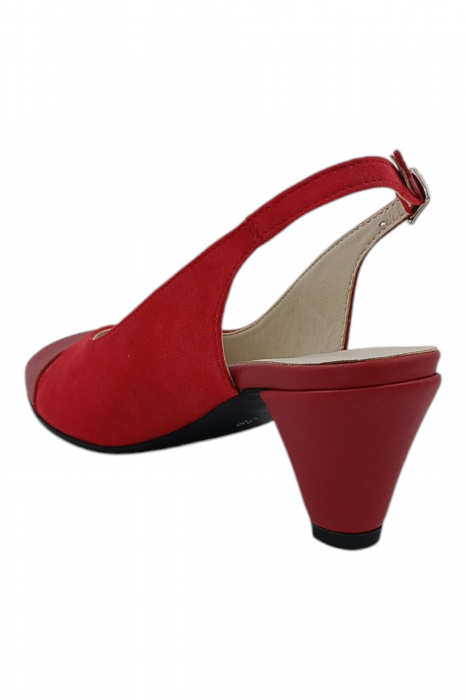 Sandale damă eleganți, piele naturală cu piele întoarsă, vârf decupat, toc conic, roșu [3]