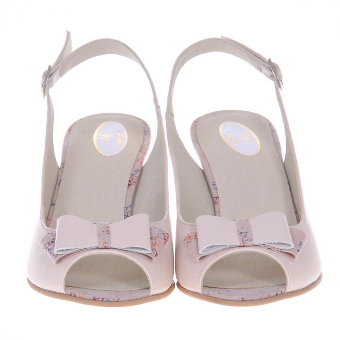 Sandale dama eleganti, piele naturala, imprimeu, toc gros imbracat cu imprimeu, bej roz, Sandali [2]