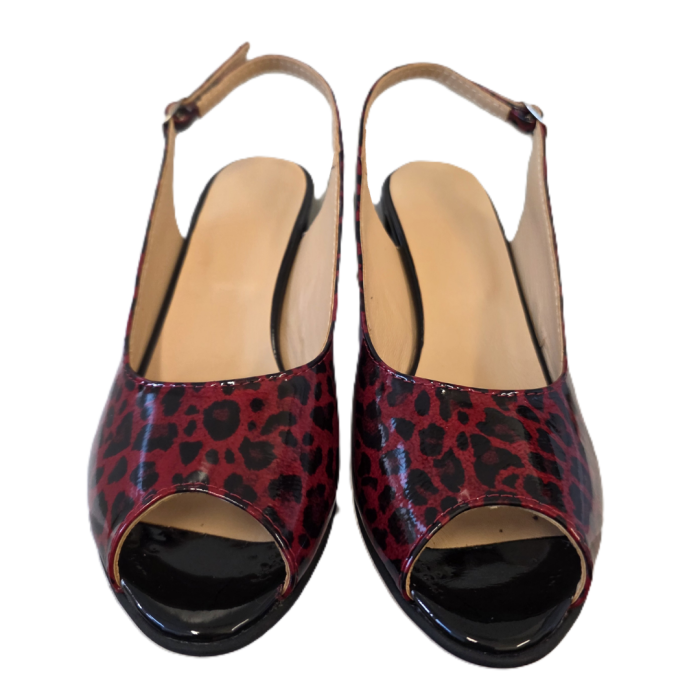Sandale dama Roșu Leopard, piele naturală, toc 5 cm [4]