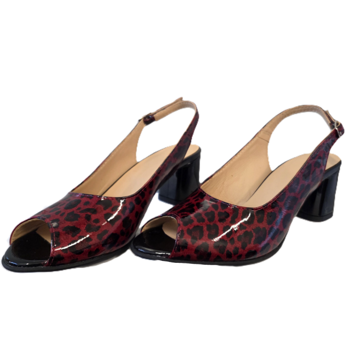 Sandale dama Roșu Leopard, piele naturală, toc 5 cm [5]