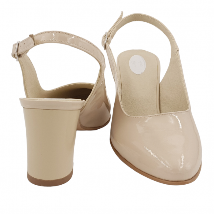 Sandale dama eleganti, piele naturala, toc gros, bej lacuit, Sandali [3]