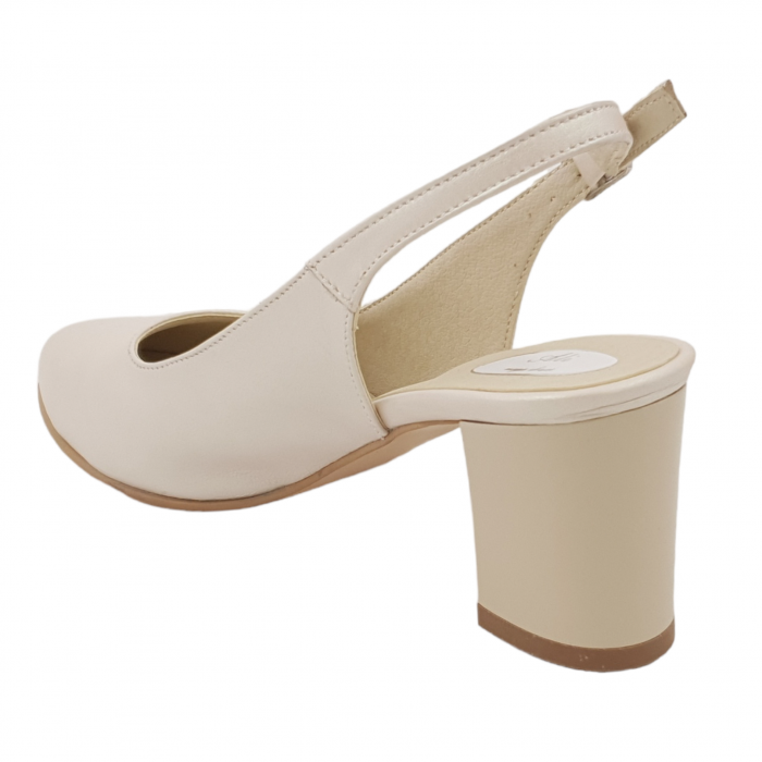 Sandale dama eleganti, piele naturala, toc gros, bej sidef box, Sandali [3]