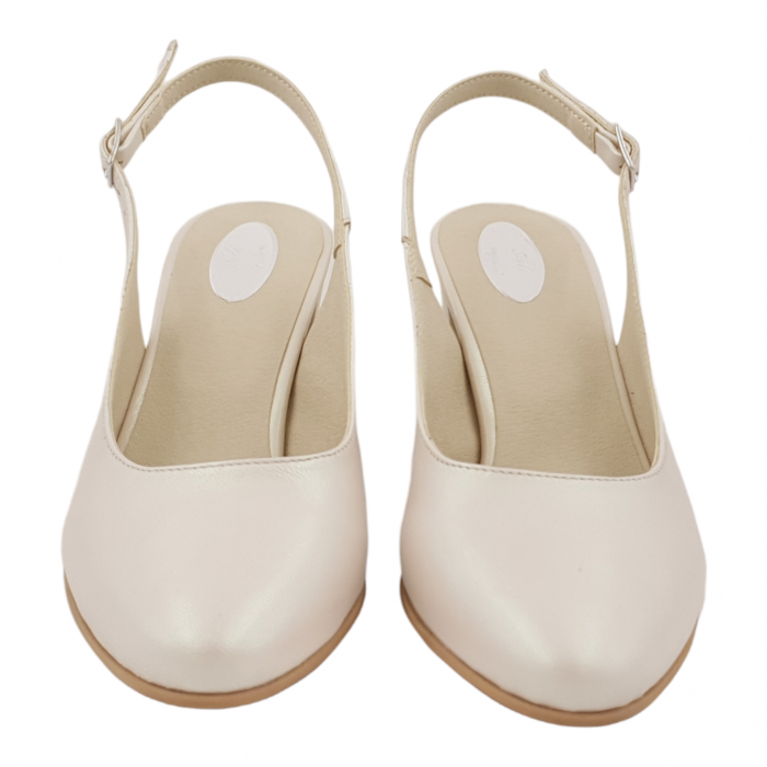 Sandale dama eleganti, piele naturala, toc gros, bej sidef box, Sandali [2]