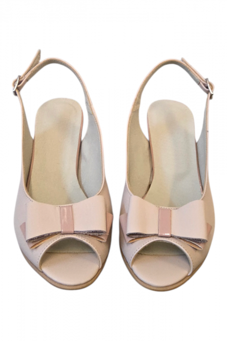 Sandale dama eleganti, piele naturala, toc gros imbracat cu lac, bej roz, Sandali [4]