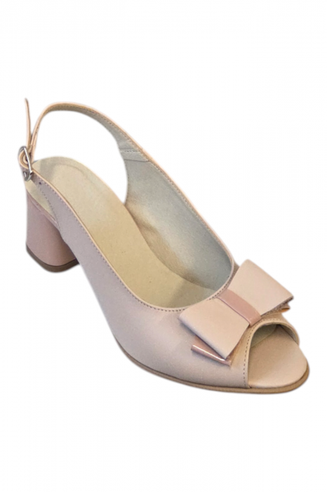 Sandale dama eleganti, piele naturala, toc gros imbracat cu lac, bej roz, Sandali [2]