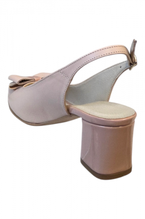 Sandale dama eleganti, piele naturala, toc gros imbracat cu lac, bej roz, Sandali [3]