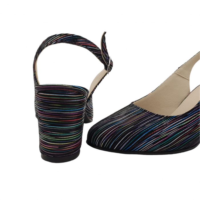 Sandale dama eleganti, piele naturala, toc gros, imbracat, dungi colorate, Sandali [4]