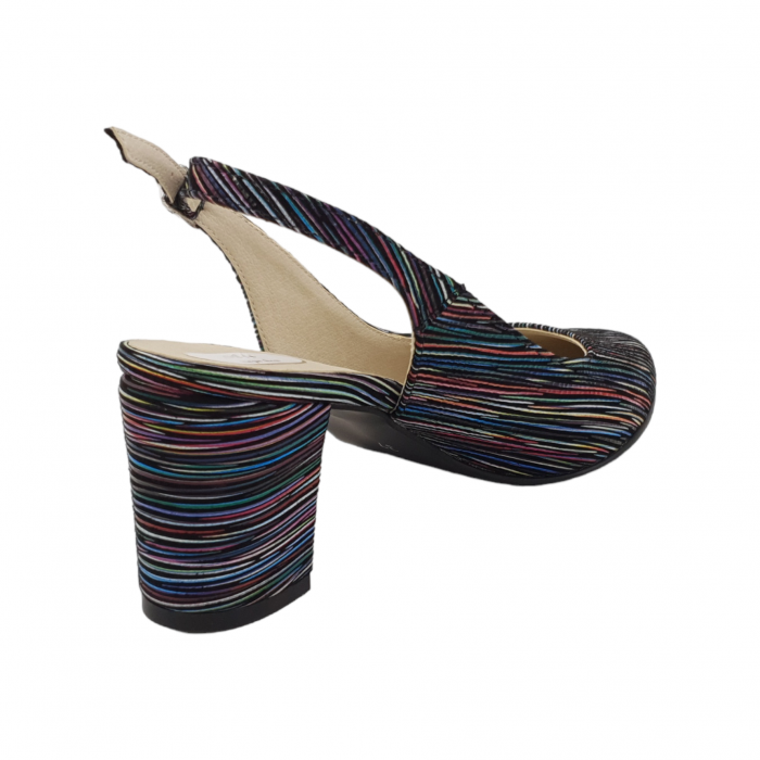 Sandale dama eleganti, piele naturala, toc gros, imbracat, dungi colorate, Sandali [2]