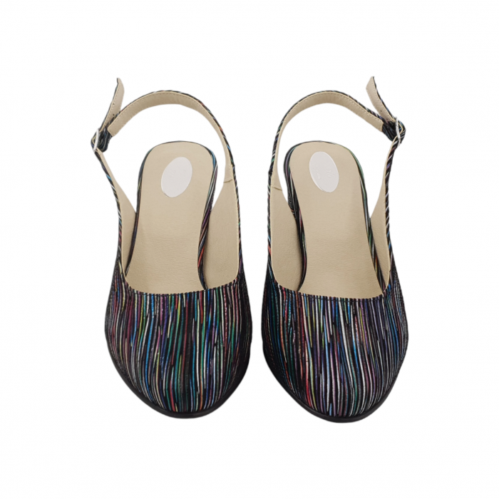 Sandale dama eleganti, piele naturala, toc gros, imbracat, dungi colorate, Sandali [3]