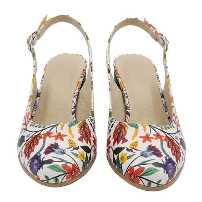 Pantofi-sandale dama Floral Garden, piele naturala, toc 6 cm [3]