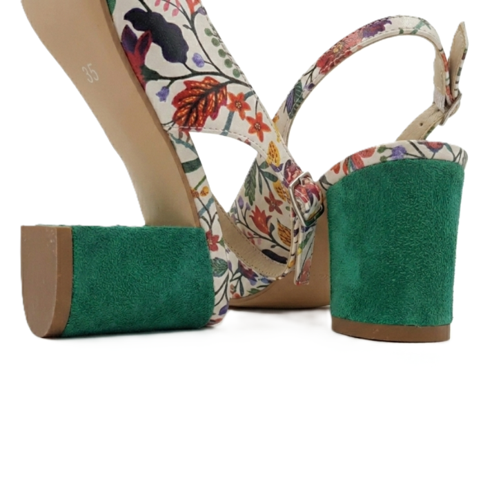 Pantofi-sandale dama Floral Garden, piele naturala, toc 6 cm [4]